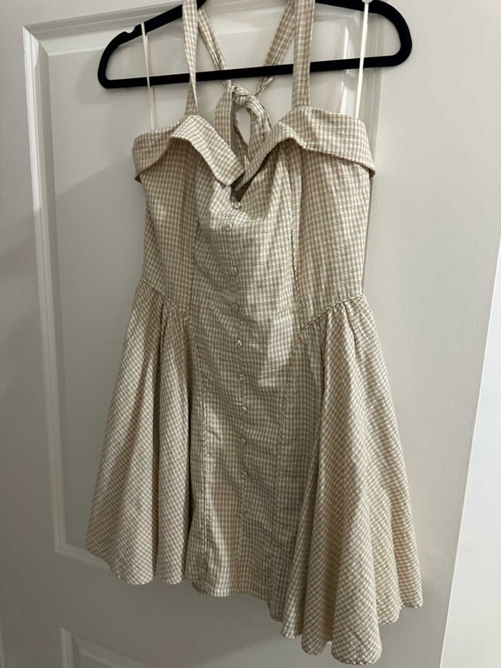 Zara Gingham Fit-and-Flare Button Front Sundress in Beige - Picture 1 of 3